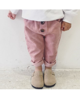 Toddler Button Casual Corduroy Pants For 0-36M