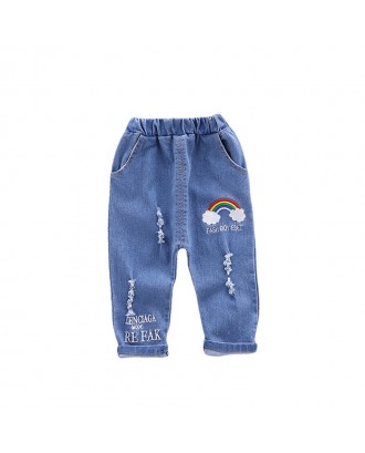 Toddler Girl Boy Rainbow Print Jeans For 1-5Y