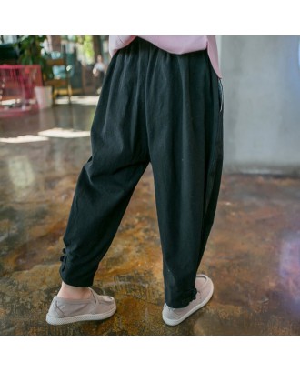 Cotton Linen Boys Solid Color Comfy Casual Pants For 2Y-9Y