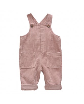 Girl's Button Pocket Patchwork Casual Corduroy Overalls For 0-36M