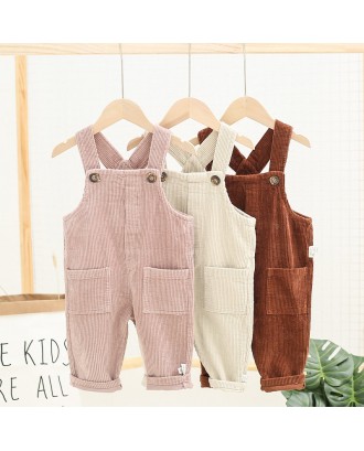 Girl's Button Pocket Patchwork Casual Corduroy Overalls For 0-36M