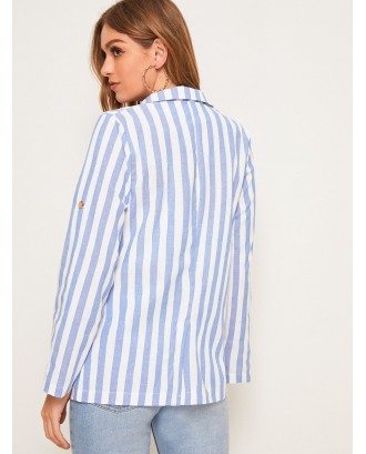 Striped Print Tab Sleeve Blazer