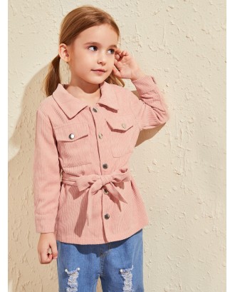 Toddler Girls Corduroy Flap Pockets Belted Coat