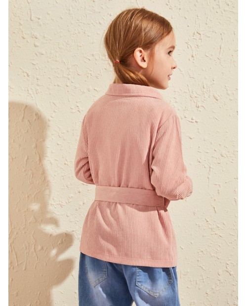 Toddler Girls Corduroy Flap Pockets Belted Coat