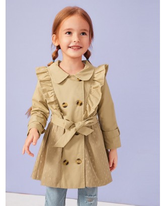 Toddler Girls Embroidery Mesh Panel Ruffle Trench Coat