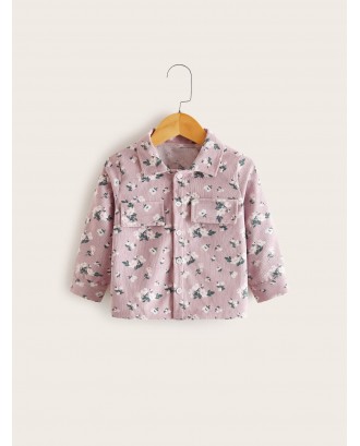 Toddler Girls Fake Flap Pocket Floral Corduroy Jacket