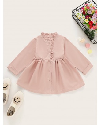 Toddler Girls Frill Trim Single Breasted Flare Coat