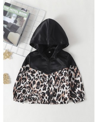 Toddler Girls Contrast Leopard Panel Hooded Jacket