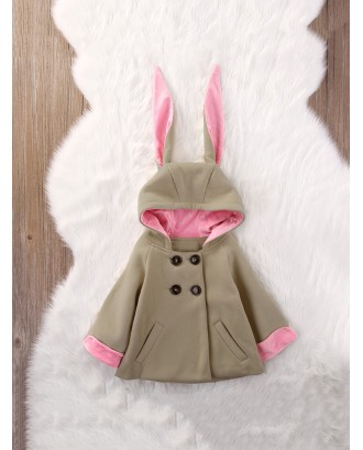 Toddler Girls Rabbit Ears Decoration Pocket Front Hooded Coat