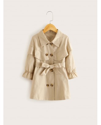 Toddler Girls Flounce Sleeve Belted Trench Coat