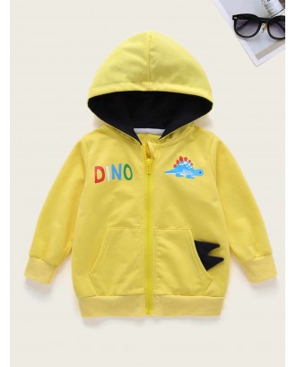 Toddler Girls Dinosaur And Letter Print Hooded Jacket