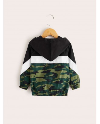 Toddler Girls Cut And Sew Camo Hooded Windbreaker Jacket