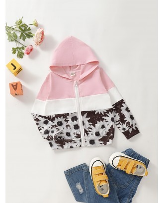 Toddler Girls Cut And Sew Floral Print Hooded Jacket