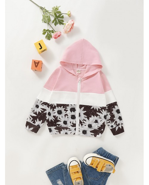 Toddler Girls Cut And Sew Floral Print Hooded Jacket