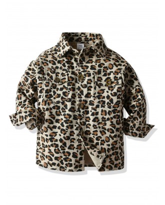 Toddler Girls Flap Pockets Cheetah Coat