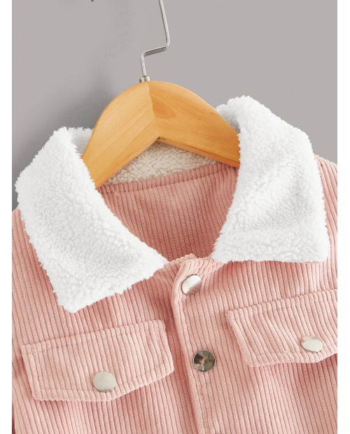 Toddler Girls Contrast Shearling Rib-knit Corduroy Jacket