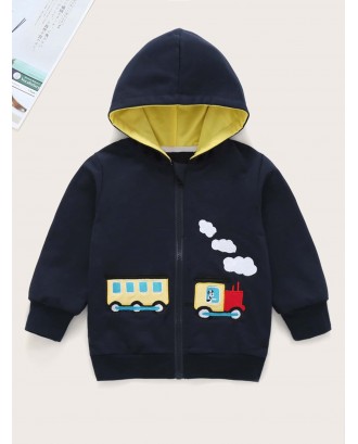 Toddler Girls Train Embroidery Hooded Coat