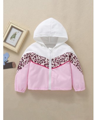 Toddler Girls Cut And Sew Leopard Print Hooded Jacket