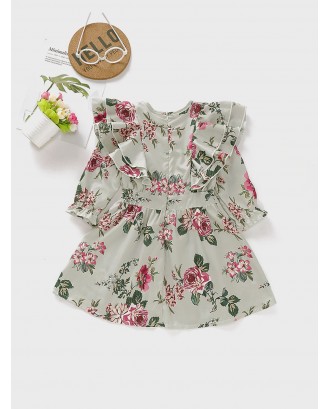 Toddler Girls Floral Ruffle Trim Swing A-line Dress