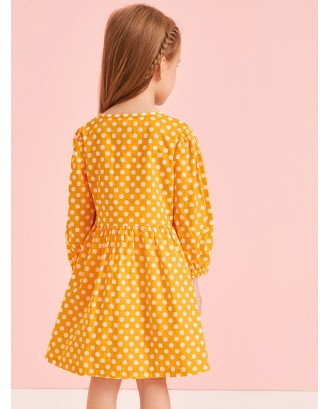 Toddler Girls Polka Dot Button Front Swing Shirt Dress