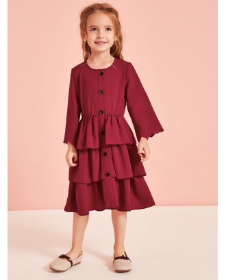 Toddler Girls Scallop Trim Tiered Layered Dress
