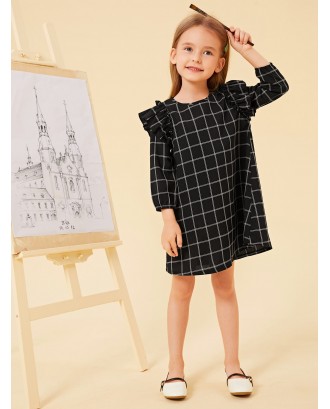 Toddler Girls Plaid Ruffle Trim Tunic Dress
