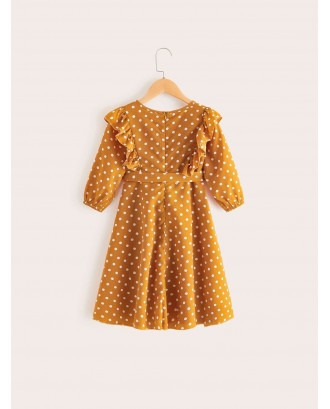 Toddler Girls Polka Dot Ruffle Belted A-line Dress