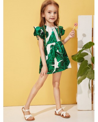 Toddler Girls Tropical Print Ruffle Sleeve Dress