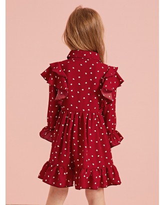 Toddler Girls Confetti Heart Print Ruffle Shirt Dress