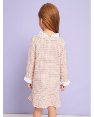 Toddler Girls Tweed Contrast Frill Ruffle Hem Babydoll Dress