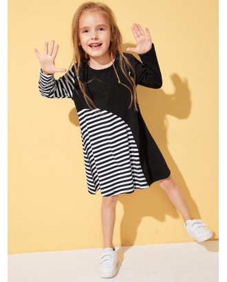 Toddler Girls Contrast Striped Panel Midi T-shirt Dress