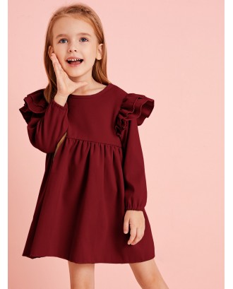 Toddler Girls Tiered Layer Ruffle Trim Babydoll Dress