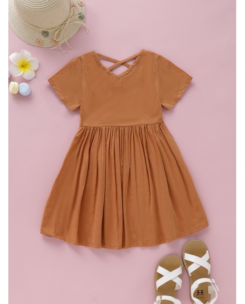 Toddler Girls Button Through Criss Cross Dress