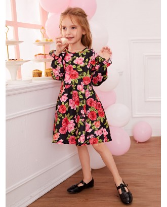Toddler Girls Allover Floral Print Ruffle Swing Dress