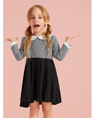 Toddler Girls Contrast Tweed Pleated Hem Peter Pan Dress