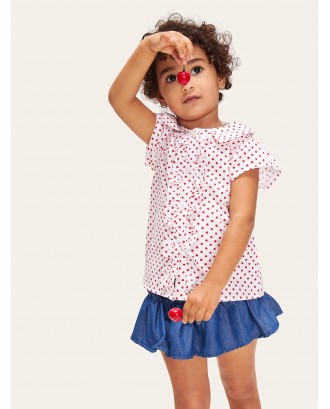 Toddler Girls Frilled Trim Polka-dot Shirt