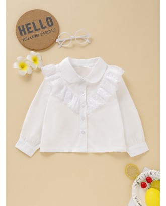 Toddler Girls Contrast Lace Ruffle Solid Blouse