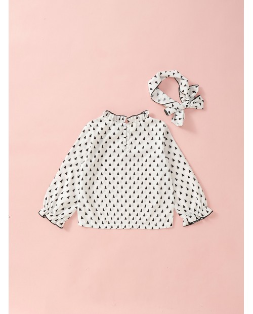 Toddler Girls Confetti Heart Frill Trim Blouse With Headband