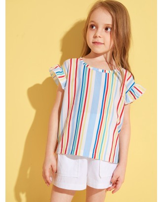 Toddler Girls Vertical-striped Flounce Sleeve Blouse