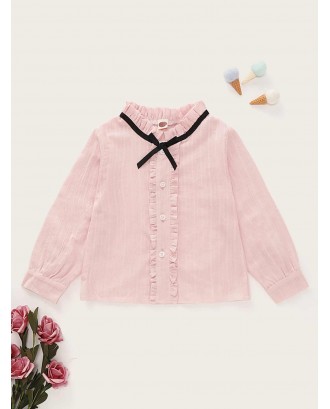 Toddler Girls Frill Trim Contrast Tape Blouse