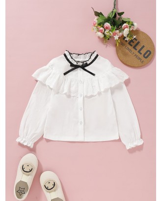 Toddler Girls Tie Front Eyelet Embroidery Ruffle Blouse