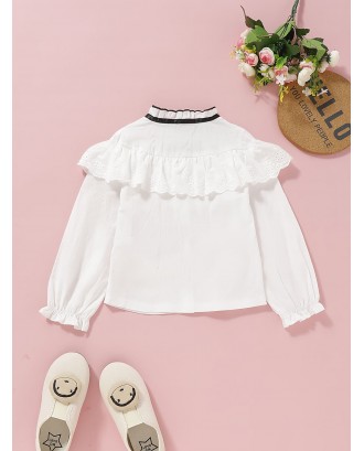 Toddler Girls Tie Front Eyelet Embroidery Ruffle Blouse