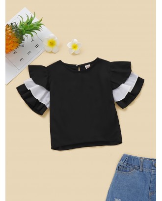 Toddler Girls Contrast Panel Layered Sleeve Blouse