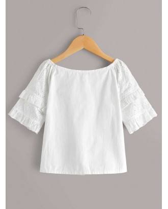 Toddler Girls Frill Trim Eyelet Embroidery Blouse