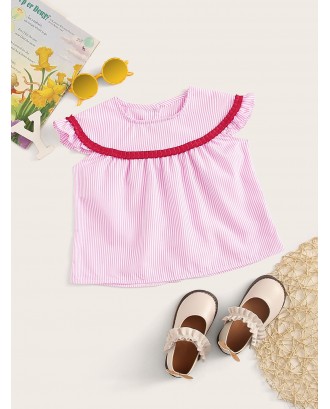 Toddler Girls Frilled Tape Button Front Striped Top