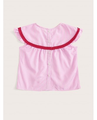 Toddler Girls Frilled Tape Button Front Striped Top