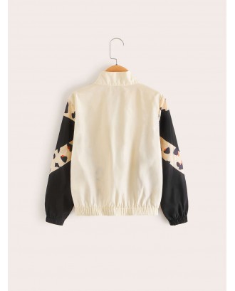 Girls Colorblock Leopard Print Jacket