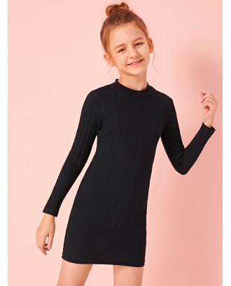 Girls Mock Neck Rib-knit Fitted Dress