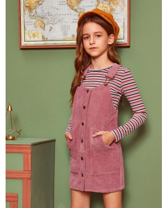 Girls Single Breasted Cord Pinafore Dress