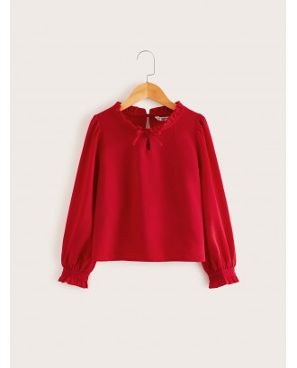Girls Frilled Neckline Knotted Front Top